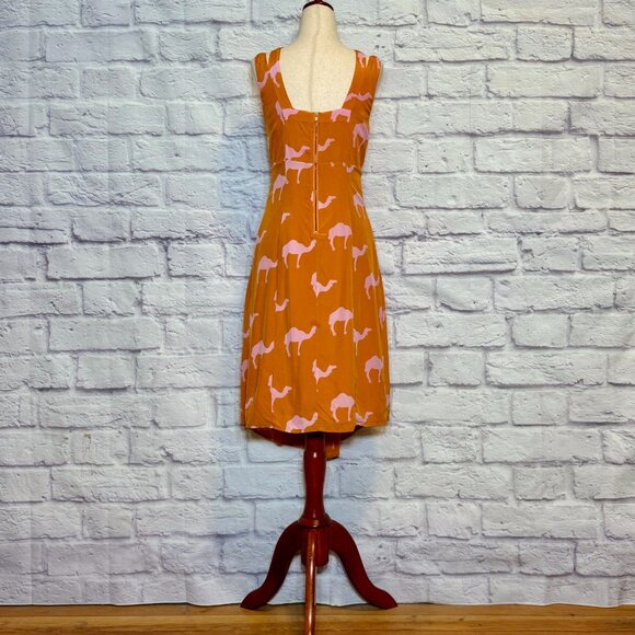 Anthropologie Charlotte Taylor Orange & Pink Silk Camel Print Midi Dress - Picture 2 of 6